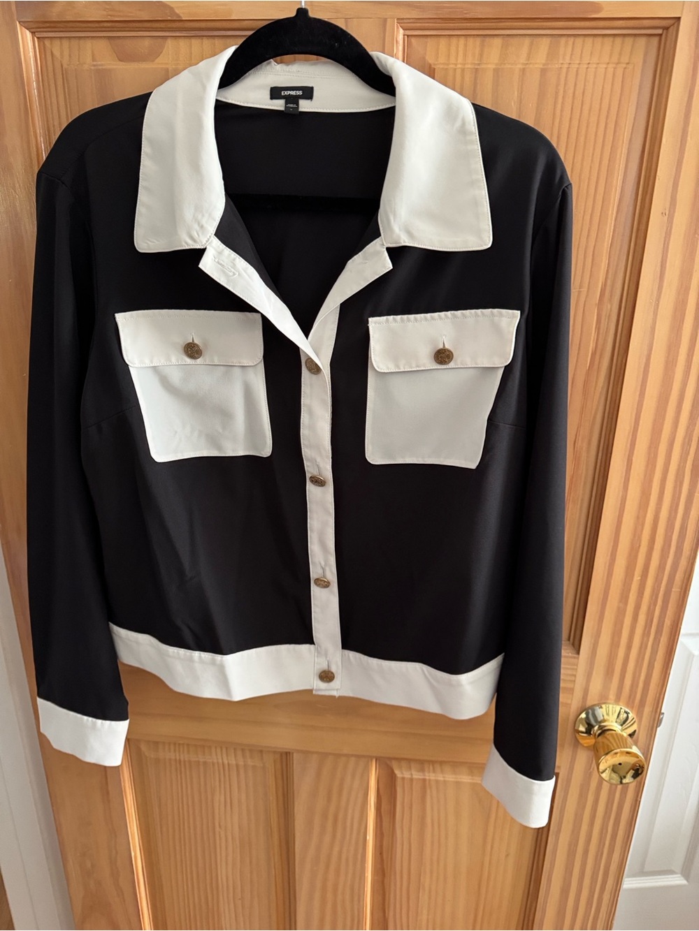 Express Black and White Contrast Pocket Button-Down Shirt